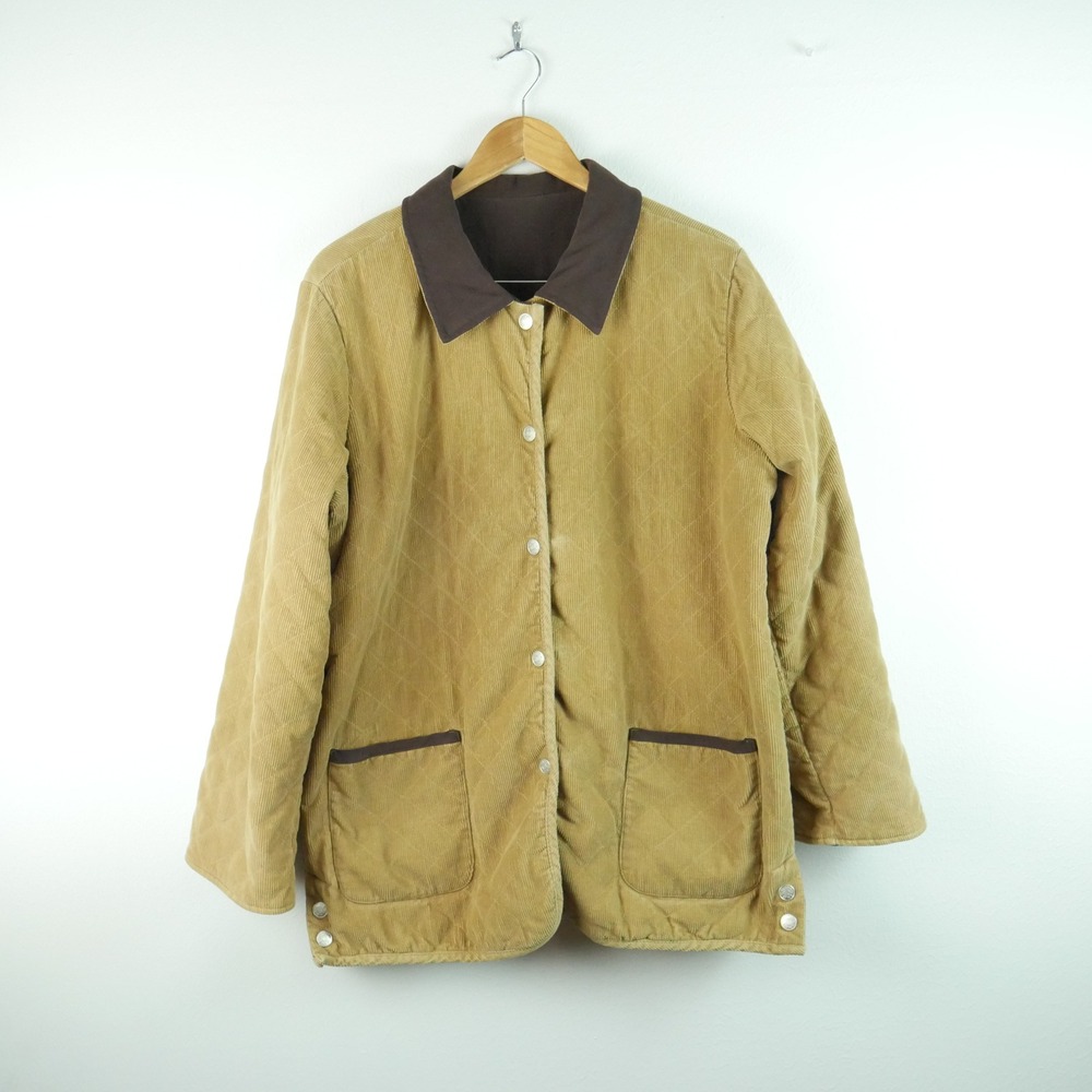 Vintage Reversible Quilted Barn Coat Chore Jacket Tan Corduroy Womens‎ Large 90s